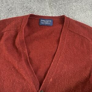 Men's Joseph Turner Yorkshire Red 100% Lambswool Button Up Cardigan Sweater Sz L